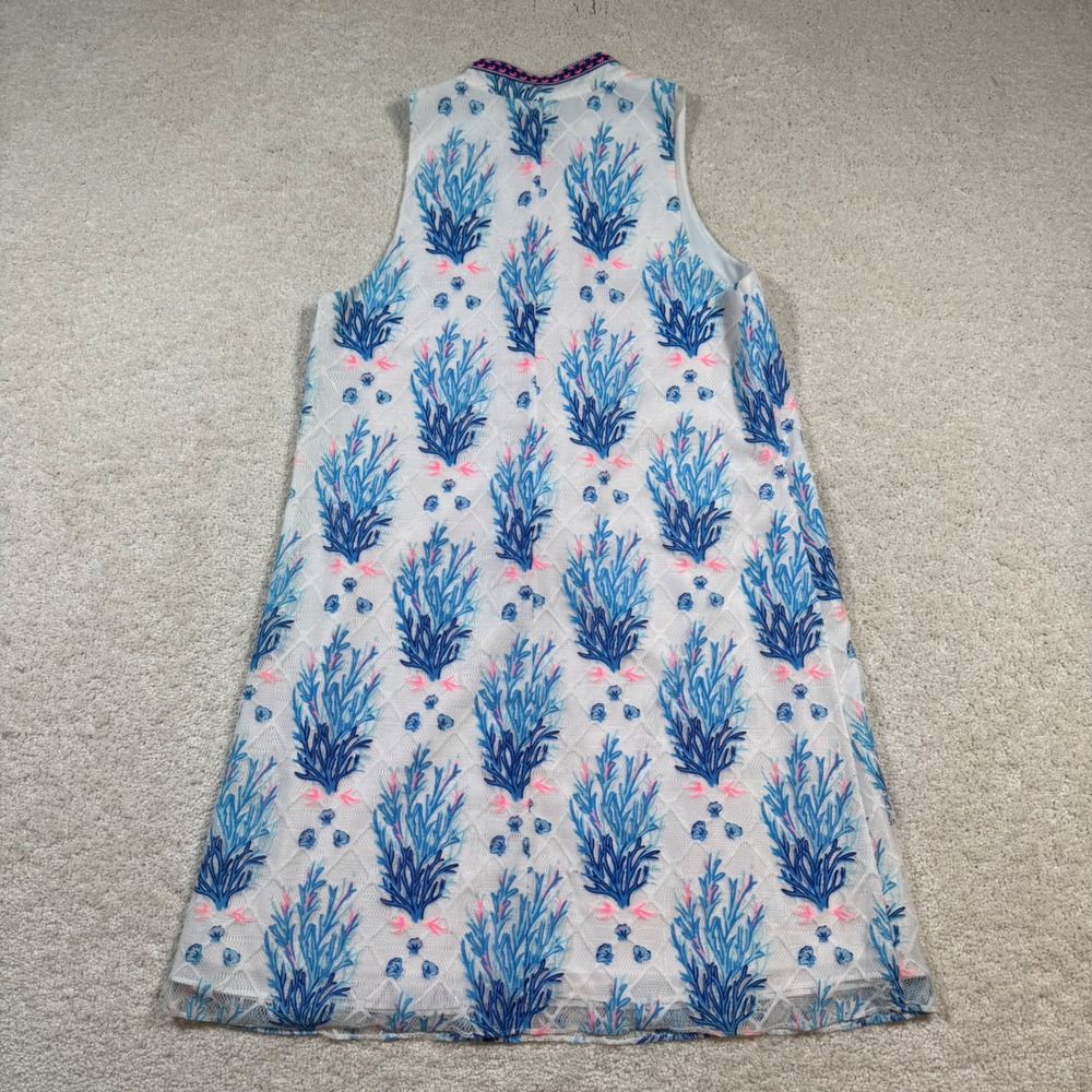 Lilly Pulitzer Jane Shift Dress Women 8 Seaspray Gray Offshore Lace Tassel White - Picture 3 of 9
